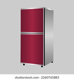 Disponen de neveras. Realistas refrigeradores de plata, refrigeradores de diferente tamaño para casa.Vector de refrigerador plano. Frigorífico cerrado y vacío abierto. Nevera azul con comida sana, agua, verduras, verduras.