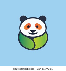 A modern and friendly panda head logo vector illustration. This clean and minimalist design features a cute panda character with a green, leaf-like body, symbolizing nature, eco-friendliness.
