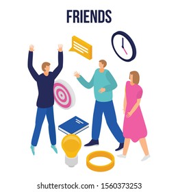 Modern friends concept banner. Isometric illustration of modern friends vector concept banner for web design