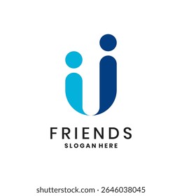 Modern friends logo with abstract human figures symbolizing unity, support and friendship.
