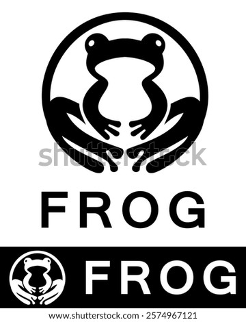Modern frog logo design with circular frame, clean lines, and abstract elements