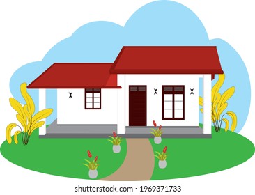 Modern front of house flat vector illustration. Private house with a yard. Own property, real estate
