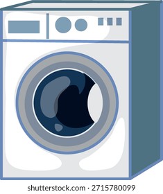 Modern front load washing machine in flat vector style with cool blue and gray tones