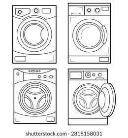 Modern Front Loading Washing Machine Set Outline Vector Illustration Collection. 0147