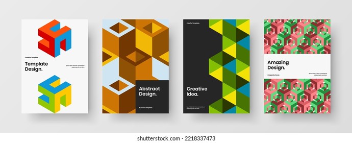 Modern front page A4 vector design template composition. Simple geometric tiles corporate cover illustration collection.