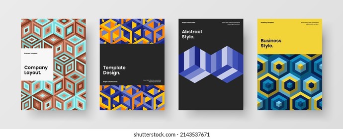 Modern front page design vector illustration collection. Amazing geometric pattern company brochure template composition.