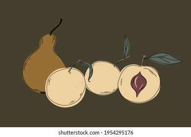 Modern fruit. Green. Yellow. Vegeterian. Graphic art. Wall art.