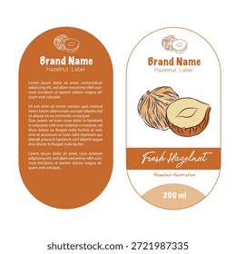 Moderne Frucht-Etiketten mit handgezeichnetem Stil, Verpackungsdesign mit Frucht-Symbolen und Text, minimales und buntes Etikettendesign, Etikettenaufkleber für Verpackungen, editierbare druckfertige Vektorvorlagen-Datei-Illustration herunterladen, Obst und Nüsse Food Label-Vorlagen-Set. Abstrakte Vektor Verpackung Design Layouts Kollektion, Haselnuss Etikettendesign, Umrisszeichnung