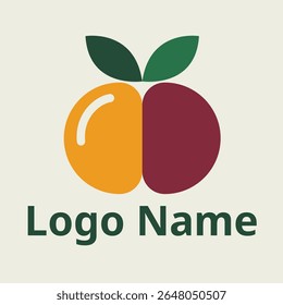 Modern Fruit Logo Design  Abstract Peach and Plum Icon with Green Leaves for Organic Fresh Produce or Healthy Food Branding