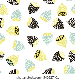 Modern fruit seamless pattern. Background with lemons. Great for kids fabric, textile, etc. Vector Illustration