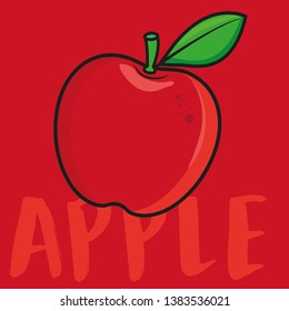 Modern fruit vector illustration. Bright colors. Red apple on a red background.