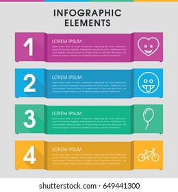 Modern fun infographic template. infographic design with fun icons includes heart face, balloon, bicycle. can be used for presentation, diagram, annual report, web design.
