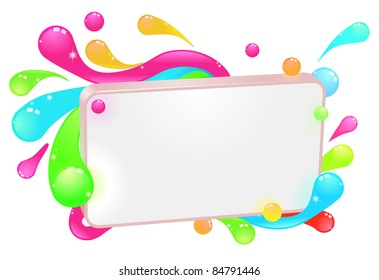 A modern funky colorful sign with swirls and droplets round the frame.