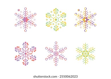 Moderna Colección de Vector de diseño de copos de nieve funky para publicaciones de redes sociales, Crafty Funky Snow Flakes Patrones de Vector para divertidos proyectos de bricolaje, Patrones de copos de nieve funky atractivos para una celebración de invierno juguetona