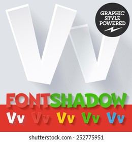 Modern funny flat alphabet with long ambient shadow. Optional colors. Letter V