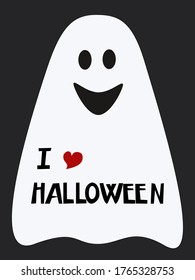 Moderno y divertido ghoston con un fondo negro. Ilustración vectorial Diseño de Halloween. Imprimir en papel, tela, cerámica