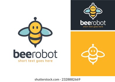 Modern Funny Honey Bee Bumblebee Android Robot Cartoon Mascot Logo Design