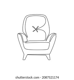 Modern Furniture Armchair For Home Interior In Trendy Hygge Style Outline Contour Lines. Simple Linear Icon Of Comfy Chair. Doodle Vector Illustration