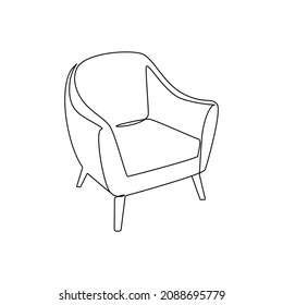 Modern Furniture Armchair For Home Interior In Outline Contour Lines. Simple Linear Icon Of Comfy Chair. Doodle Vector Illustration