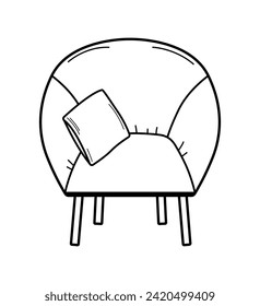 Modern furniture armchair with a pillow icon. Vector doodle illustration of an interior item. Isolate on white.