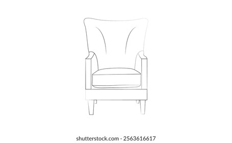 Modern furniture armchair with pillows for home interior in trendy scandinavian style outline contour lines. Simple linear silhouette of comfy chair. Doodle draft vector illustration