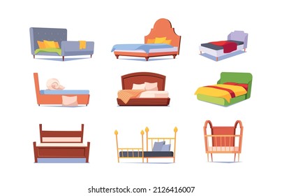Modern furniture. Blanket cartoon beds for relax time modern colored sofa garish vector soft furniture