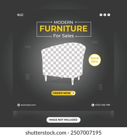 Modern furniture business social media post design. Minimal furniture store web banner template for business promotion. Furniture sale advertisement template for Instagram post and web banner design.