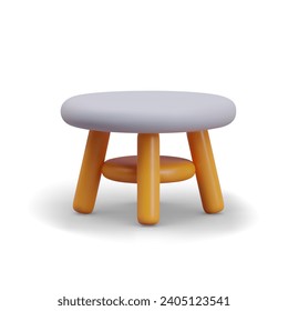 Modern furniture in contemporary minimalist Scandinavian style for living room. Round white table with wooden legs. Vector illustration in 3d style with white background