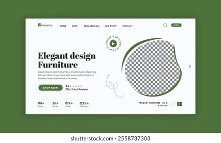 Modern furniture landing page design or luxury furniture sales website homepage hero section and horizontal banner template