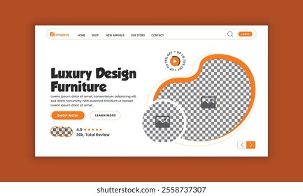 Modern furniture landing page design or luxury furniture sales website homepage hero section and horizontal banner template