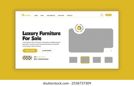 Modern furniture landing page design or luxury furniture sales website homepage hero section and horizontal banner template