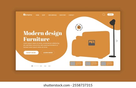 Modern furniture landing page design or luxury furniture sales website homepage hero section and horizontal banner template