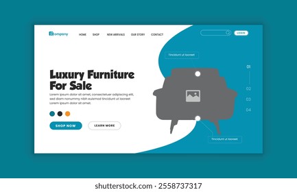 Modern furniture landing page design or luxury furniture sales website homepage hero section and horizontal banner template