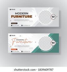 Modern furniture promotion Horizontal web banner for social media mobile apps. Elegant sales and discount promo background for digital marketing
