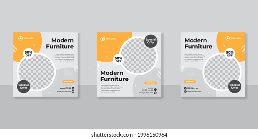 Modern furniture promotion square web banner for social media post template. Elegant sale and discount promo backgrounds for digital marketing.