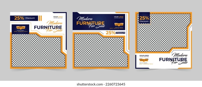 Modern Furniture sale advertising square set and promotion ads discount banner for Social media post vector template design.