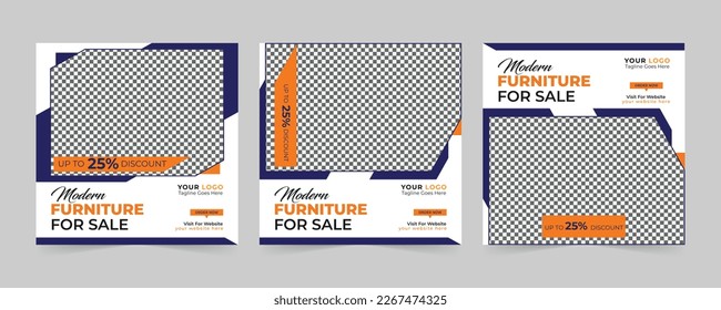 Modern Furniture sale advertising square set and promotion ads discount banner for Social media post vector template design.