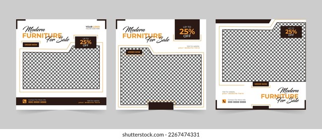 Modern Furniture sale advertising square set and promotion ads discount banner for Social media post vector template design.