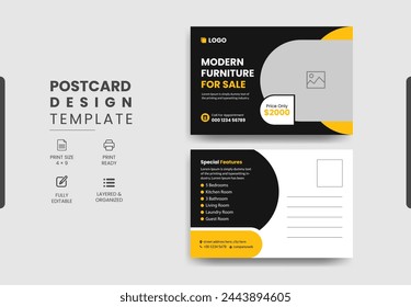 Modern furniture for sale postcard template design, creative modern furniture postcard design.