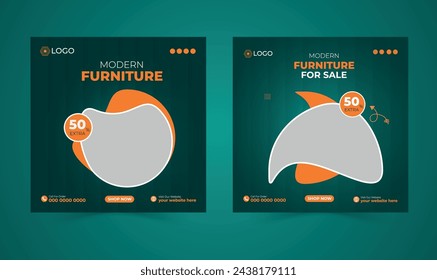  Modern furniture sale social media post design template, Instagram ads, square template, Minimal furniture sales banner.