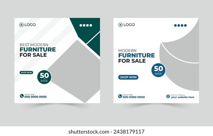  Modern furniture sale social media post design template, Instagram ads, square template, Minimal furniture sales banner.