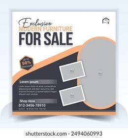 Modern furniture sale social media post design template, Instagram ads, square template