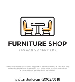 Modern furniture shop logo design vector. creative furniture store logo. Classic furniture icon. Table and chair logo template. Table and chair vector icon. 