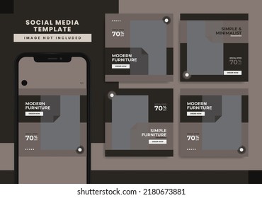 Modern furniture social media post template collection. Editable post template social media banners. Furniture business marketing flyer or poster. Set of editable minimal square banner template.