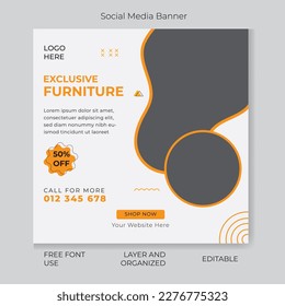 Modern Furniture social media post banner vector illustration.Home decor social media post template