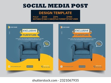 Modern furniture social media, post Design template