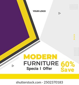 Modern furniture Social media post template for sale. interior Luxury Advertising furniture sales. Offer social media banners for furniture ads. Social media post design template for promotion.