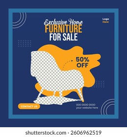 Modern furniture social media post design template. Furniture sale post design, editable banner design.