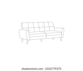 Modern furniture sofa for home interior in trendy scandinavian style outline contour lines. Simple linear silhouette of Couch. Home furniture black linear design. isolated on white background.EPS 10.
