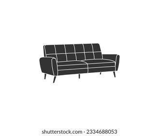 Modern furniture sofa for home interior in trendy scandinavian style silhouette contour lines.Simple linear silhouette of Couch. Home furniture black linear design.isolated on white background.EPS 10.